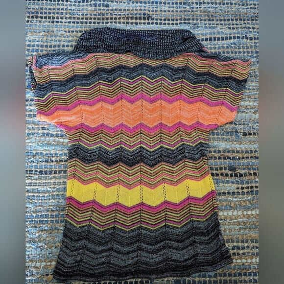 VTG Wet Paint Cowl Neck Sweater L Sleeveless Chevron Grey Orange Cluttercore - Picture 7 of 7